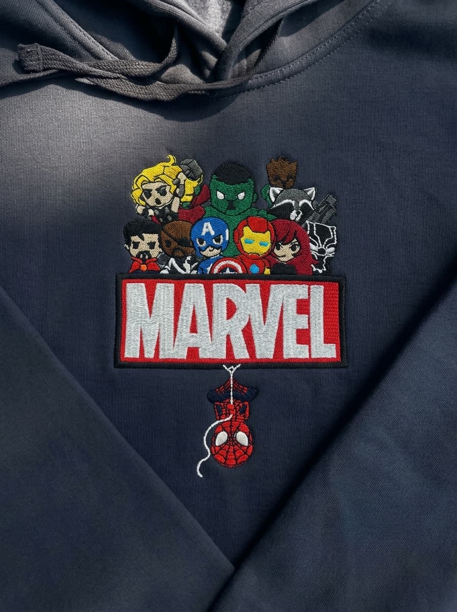 Avengers chibi Marvel broderie hoodie marine
