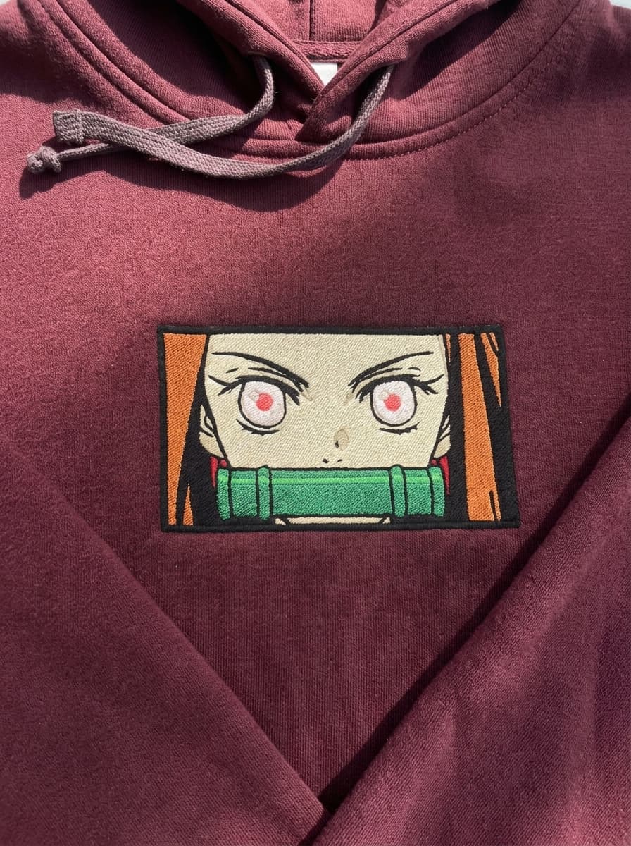 Nezuko Kamado patch yeux broderie hoodie bordeaux
